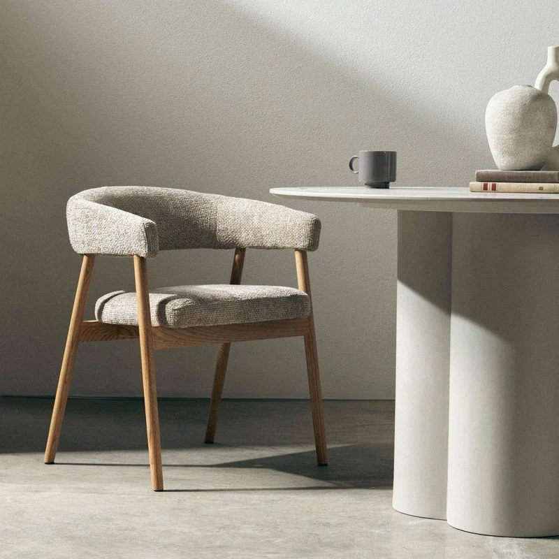 Sedia Imbottita MUE, Beige/Legno di Quercia