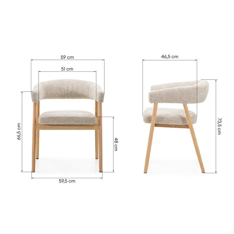 Sedia Imbottita MUE, Beige/Legno di Quercia