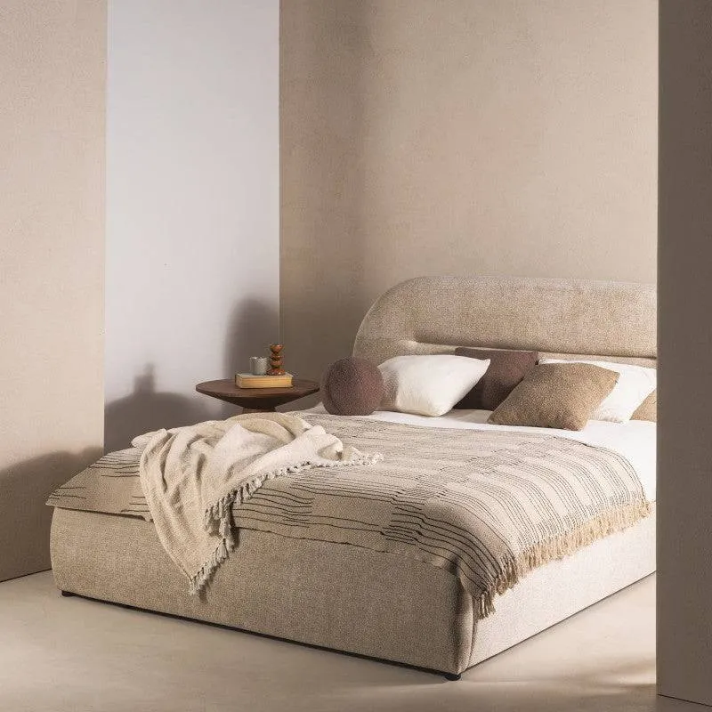 Letto imbottito MALANEL 160x200 cm, beige chiaro, arrotondato