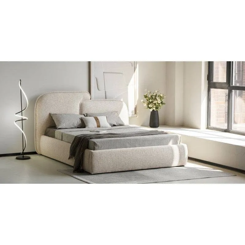 Letto imbottito NORIA 160x200 cm, beige chiaro, arrotondato