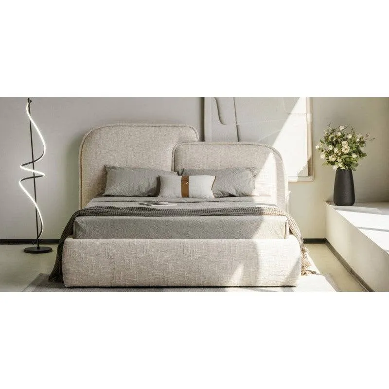 Letto imbottito NORIA 160x200 cm, beige chiaro, arrotondato