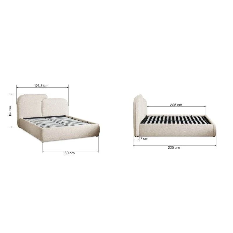 Letto imbottito NORIA 160x200 cm, beige chiaro, arrotondato