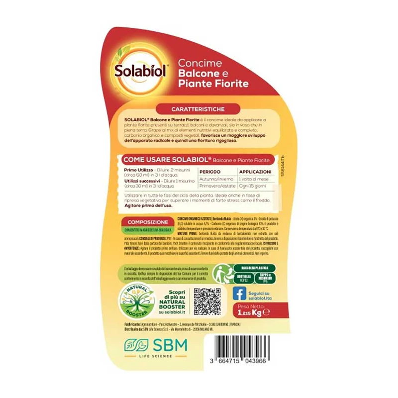 Concime BIO Liquido per Balconi e Piante fiorite 1lt Solabiol