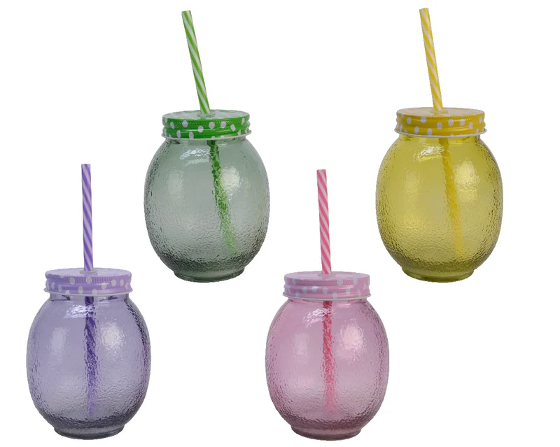 BICCHIERE A FORMA DI VASETTO CON CANNUCCIA COLORE ASSORTITO