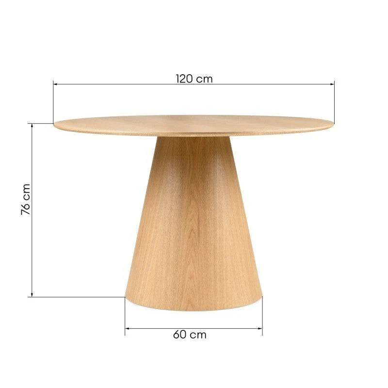 NORAN Tavolo da Pranzo 120 cm Rotondo Naturale