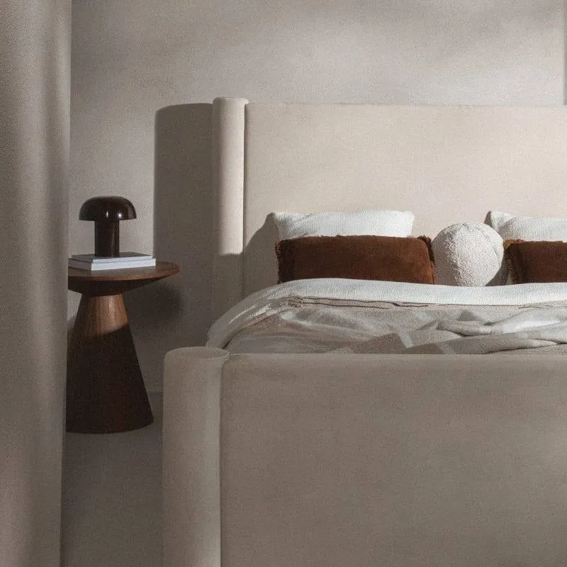 Letto ZENNA imbottito 160x200 cm, velluto beige chiaro