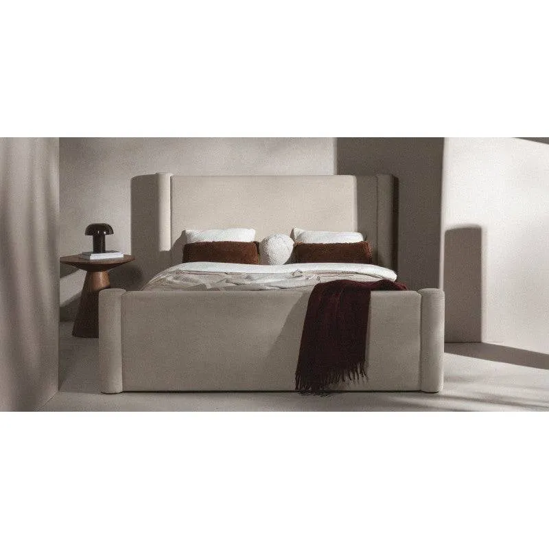 Letto ZENNA imbottito 160x200 cm, velluto beige chiaro