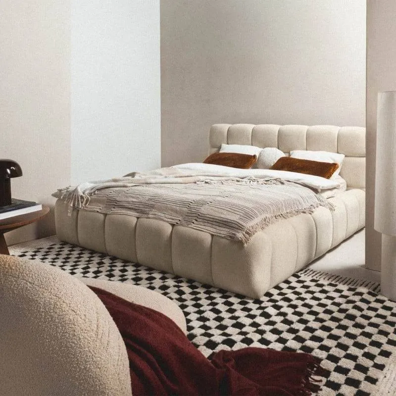 Letto NEXTO imbottito 160x200 cm, beige chiaro con contenitore
