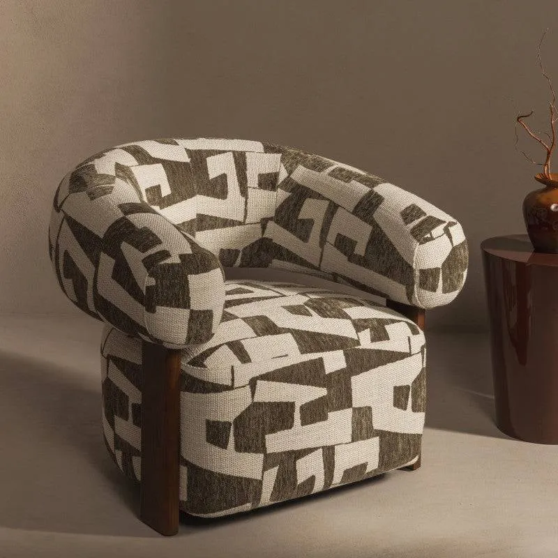 Poltrona ANNABEL, olive-cream/noce, forme arrotondate