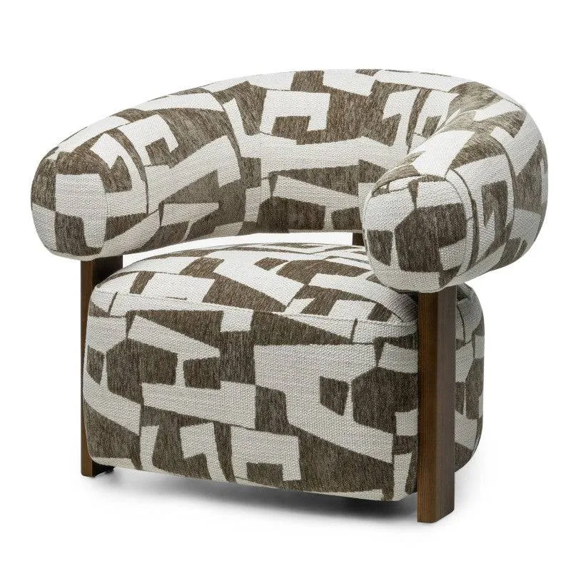 Poltrona ANNABEL, olive-cream/noce, forme arrotondate