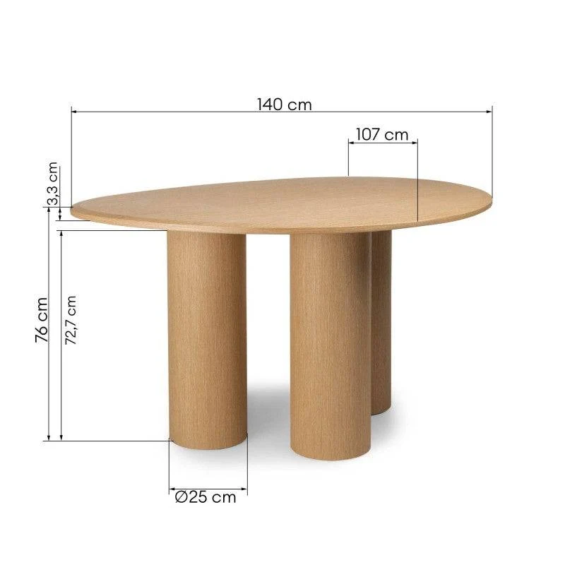 VISPI Tavolo da Pranzo 140 cm, Rovere Naturale