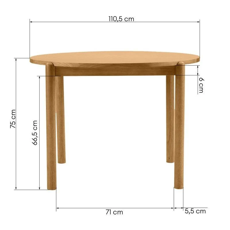 Tavolo OKO rotondo 110,5 cm, legno naturale