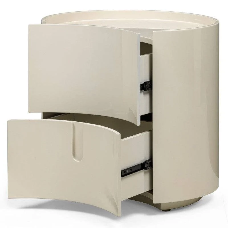 Comodino ENAV con cassetti, bianco crema, forme arrotondate