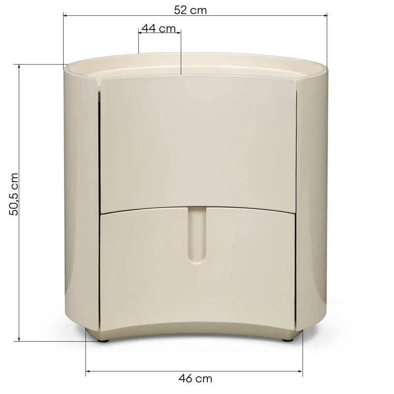 Comodino ENAV con cassetti, bianco crema, forme arrotondate