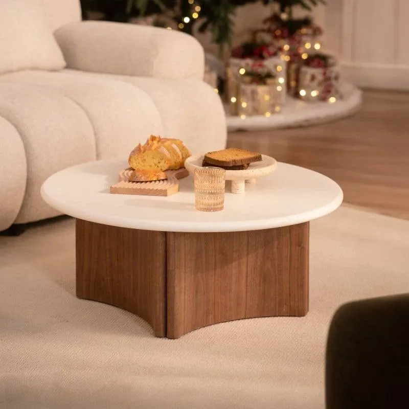 Tavolino da caffè ARLOM 80 cm, bianco crema/rovere