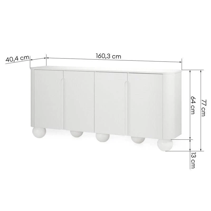 Cassettiera SQUAREN bianca, 4 ante, forme arrotondate