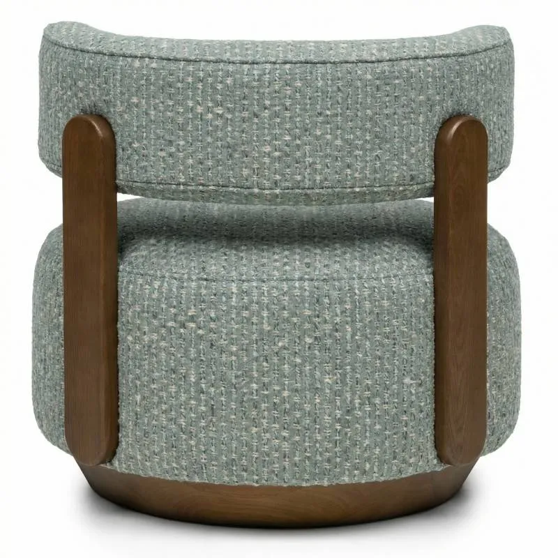 Poltrona lounge MARABELL, forme arrotondate, blu-beige/noce