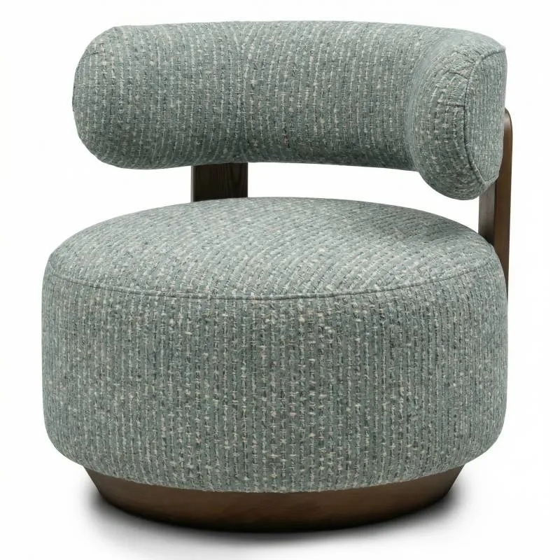 Poltrona lounge MARABELL, forme arrotondate, blu-beige/noce