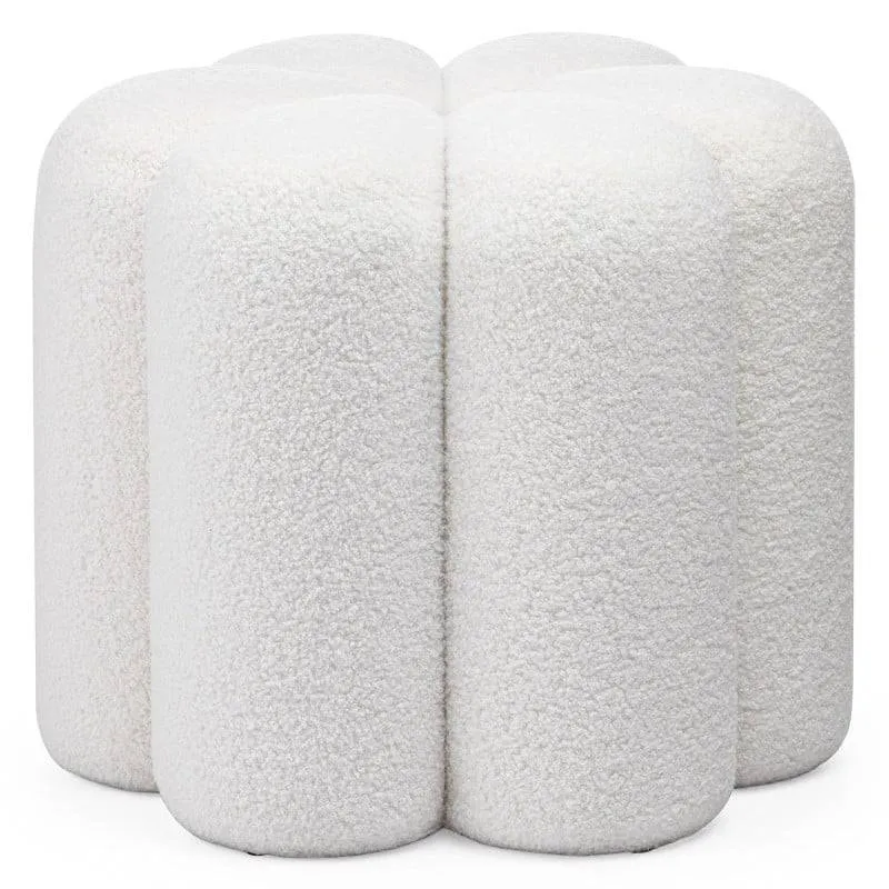 Pouf FLORI rivestito in bouclé bianco