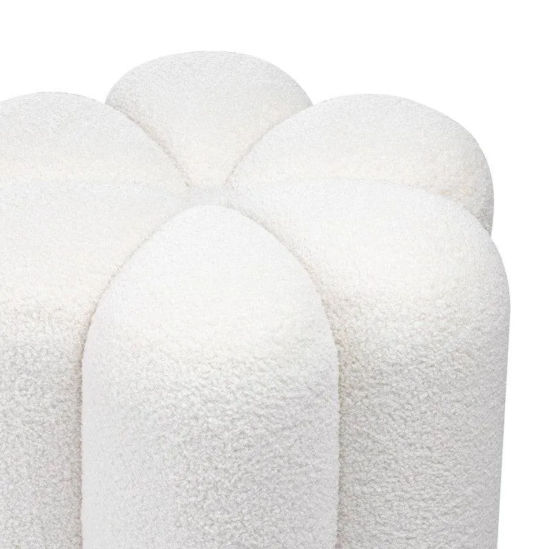 Pouf FLORI rivestito in bouclé bianco