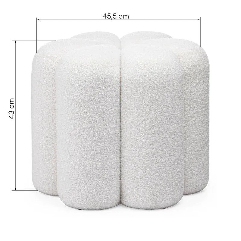 Pouf FLORI rivestito in bouclé bianco