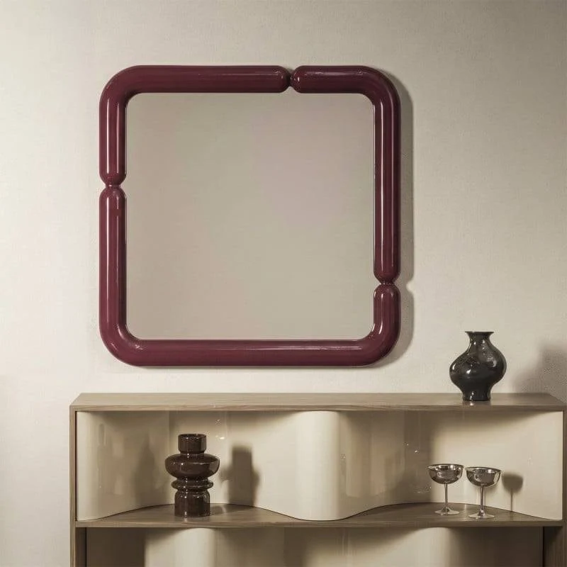 Specchio AVIN quadrato 90x90 cm, bordeaux lucido