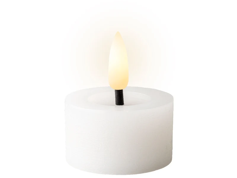 Tealight bianco in cera con luce led bianco caldo diametro 4,4cm x altezza 5,2cm da interno con funzionamento a batteria 1xcr2032 a bottone
