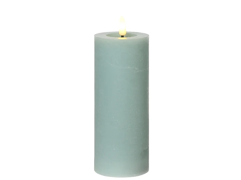 Candela celeste in cera con luce led bianco caldo diametro 7cm x altezza 19cm da interno con funzionamento a batteria 2xaaa ministilo