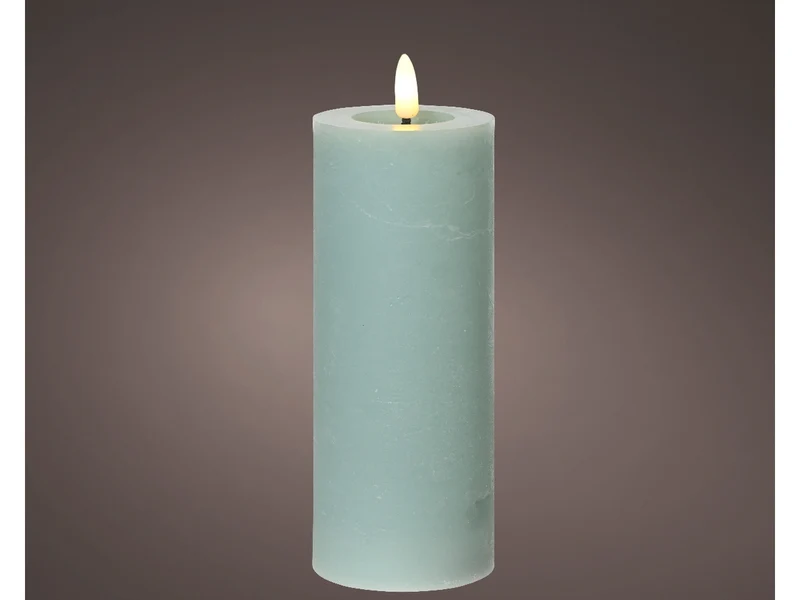 Candela celeste in cera con luce led bianco caldo diametro 7cm x altezza 19cm da interno con funzionamento a batteria 2xaaa ministilo