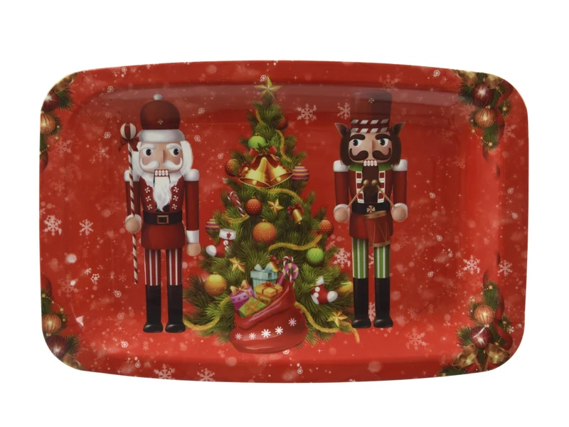 Vassoio natalizio decorato rettangolare 29x41x2,2cm rosso
