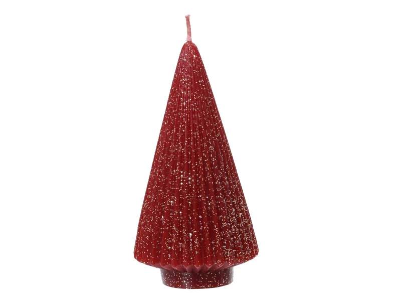 Candela a forma di albero di natale rossa glitter champagne d.8,5x17 cm â Decoris