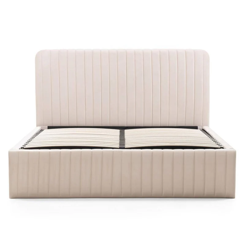 Letto imbottito 160x200 cm ANDRE, velluto beige, con contenitore