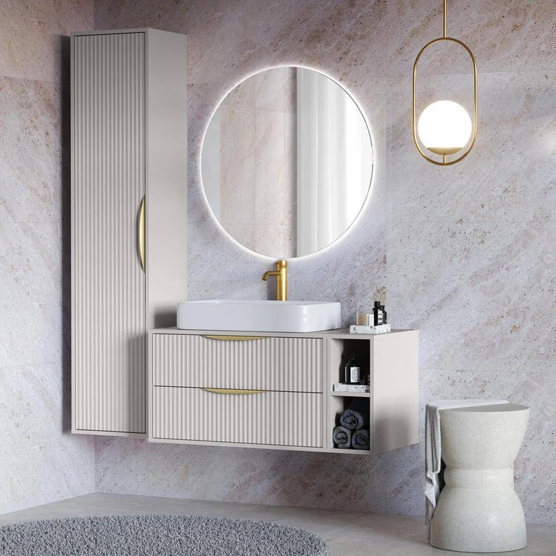 Mobile bagno ANVERS, rigato, maniglia oro, cashmere