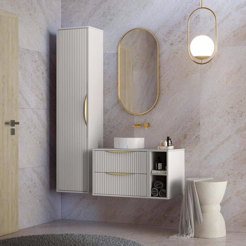 Mobile bagno ANVERS, rigato, maniglia oro, cashmere