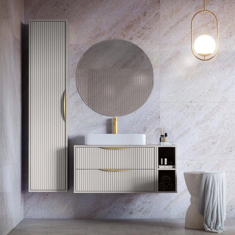 Mobile bagno ANVERS, rigato, maniglia oro, cashmere