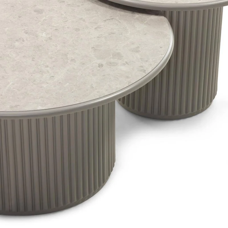 Tavolino caffè rotondo ASTI 80 cm, grigio, effetto marmo