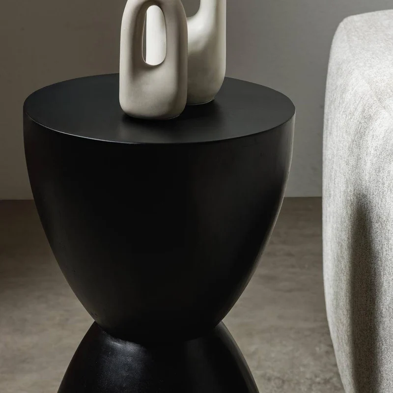 Tavolino Laterale HORSA 35 cm, Nero, Legno di Mango