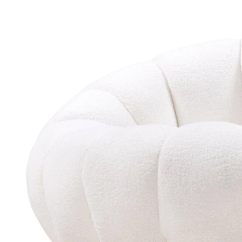 Poltrona girevole LOEL bianca, bouclé, forme arrotondate