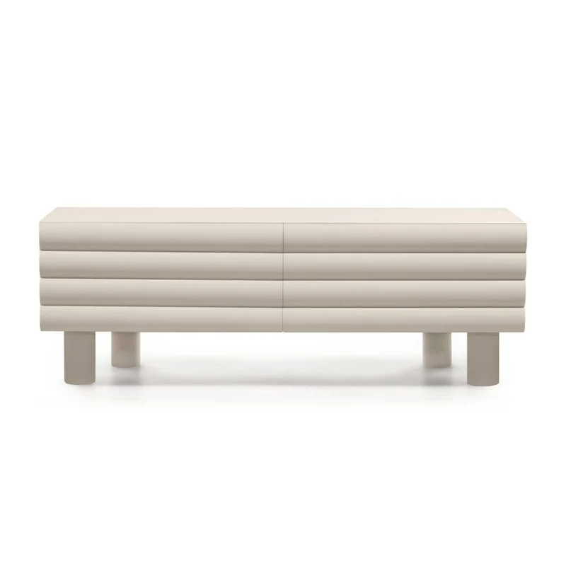 Mobile TV LUEL, righe decorative, beige, forme arrotondate