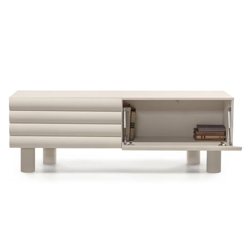 Mobile TV LUEL, righe decorative, beige, forme arrotondate