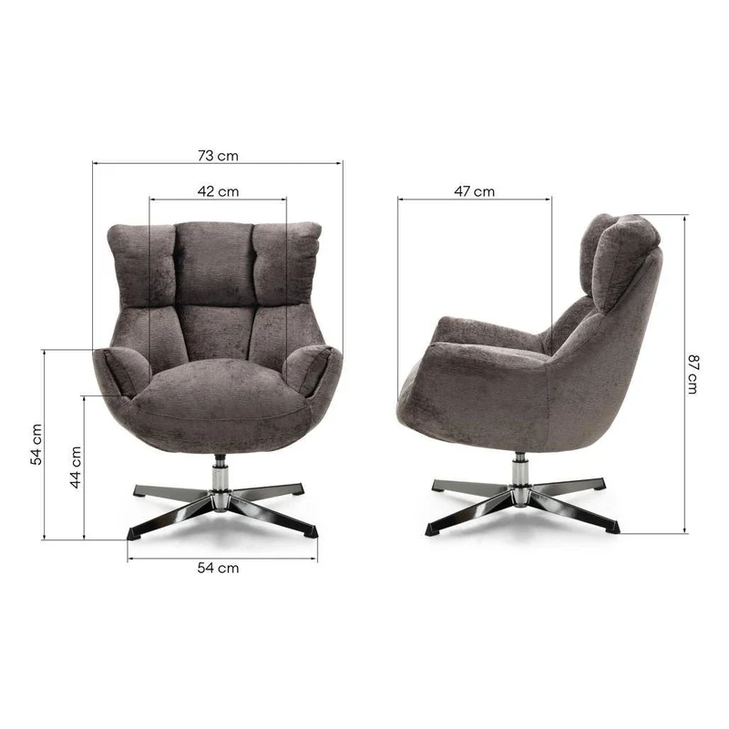 Poltrona girevole LUPIN, tortora/gambe cromate