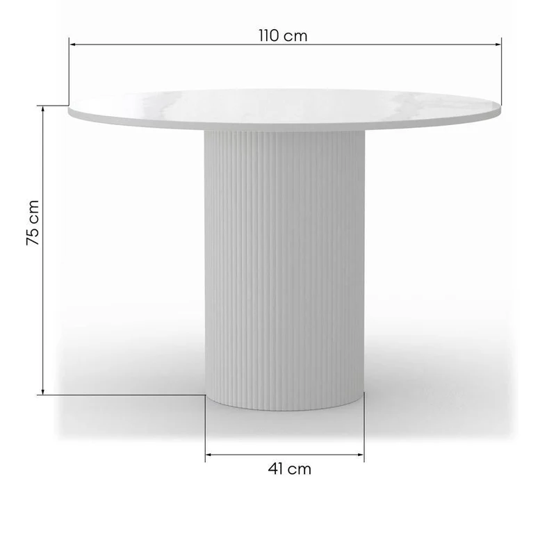 Tavolo da pranzo MALENA rotondo, effetto marmo bianco