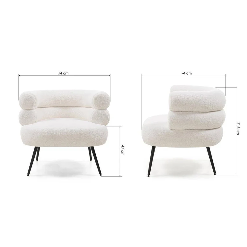 Poltrona MAGNIFIQUE avorio, forme arrotondate, gambe nere