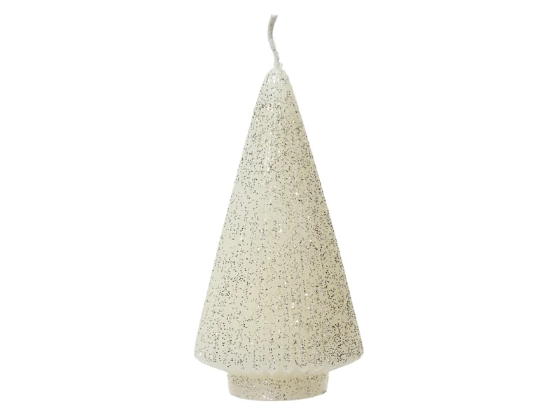 Candela a forma di albero di natale bianca glitter champagne d.6,5x12,5 cm â Decoris