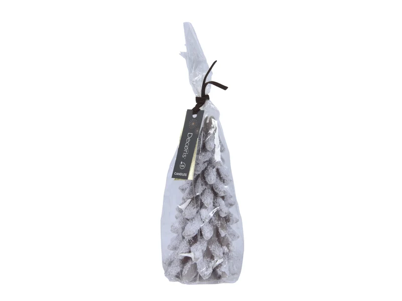 Candela di cera d.9,5x20cm a forma di albero glitterata marrone