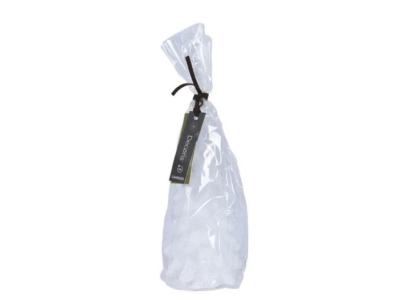Candela di cera d.9,5x20cm a forma di albero glitterata bianca
