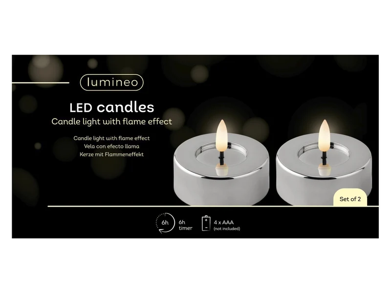 Tealight argentato in plastica con effetto fiamma d.6,5x4,5 cm - Decoris