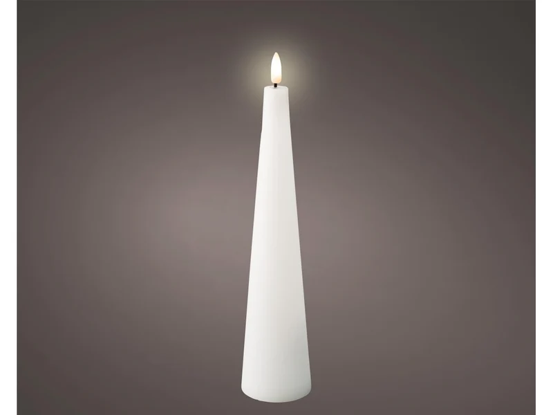Candela conica con stoppino e led d.5,8x27,8cm a batteria bianca