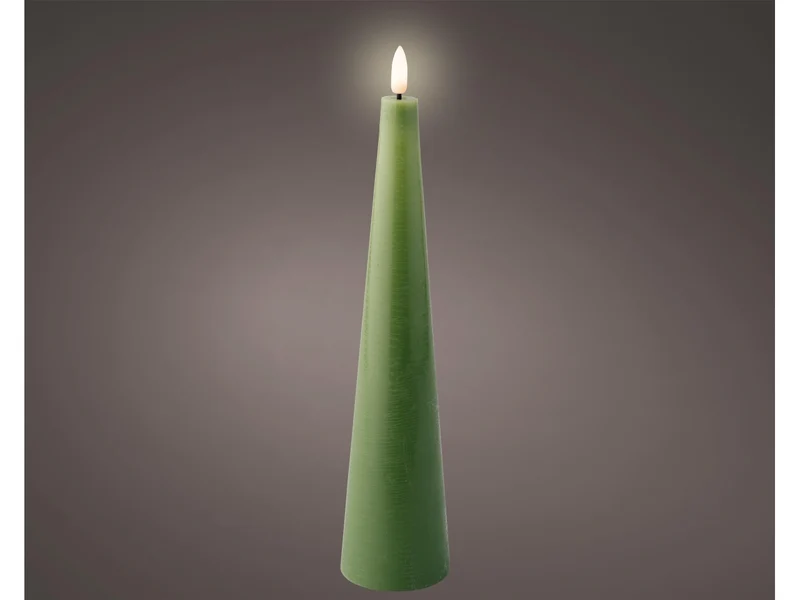 Candela con stoppino e led d.5,8x27,8cm a batteria verde