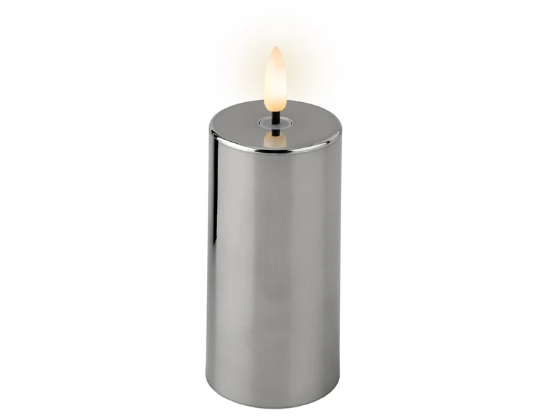 Candela con stoppino e led d.5x12,5cm a batteria argento